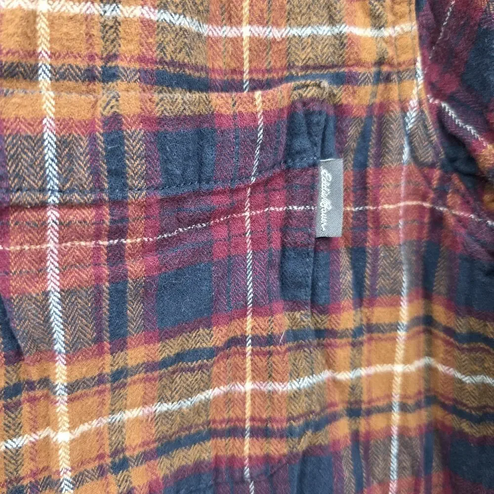 Eddie Bauer Shirt Men's Medium Long Sleeve Button Up Blue Orange Plaid Flannel